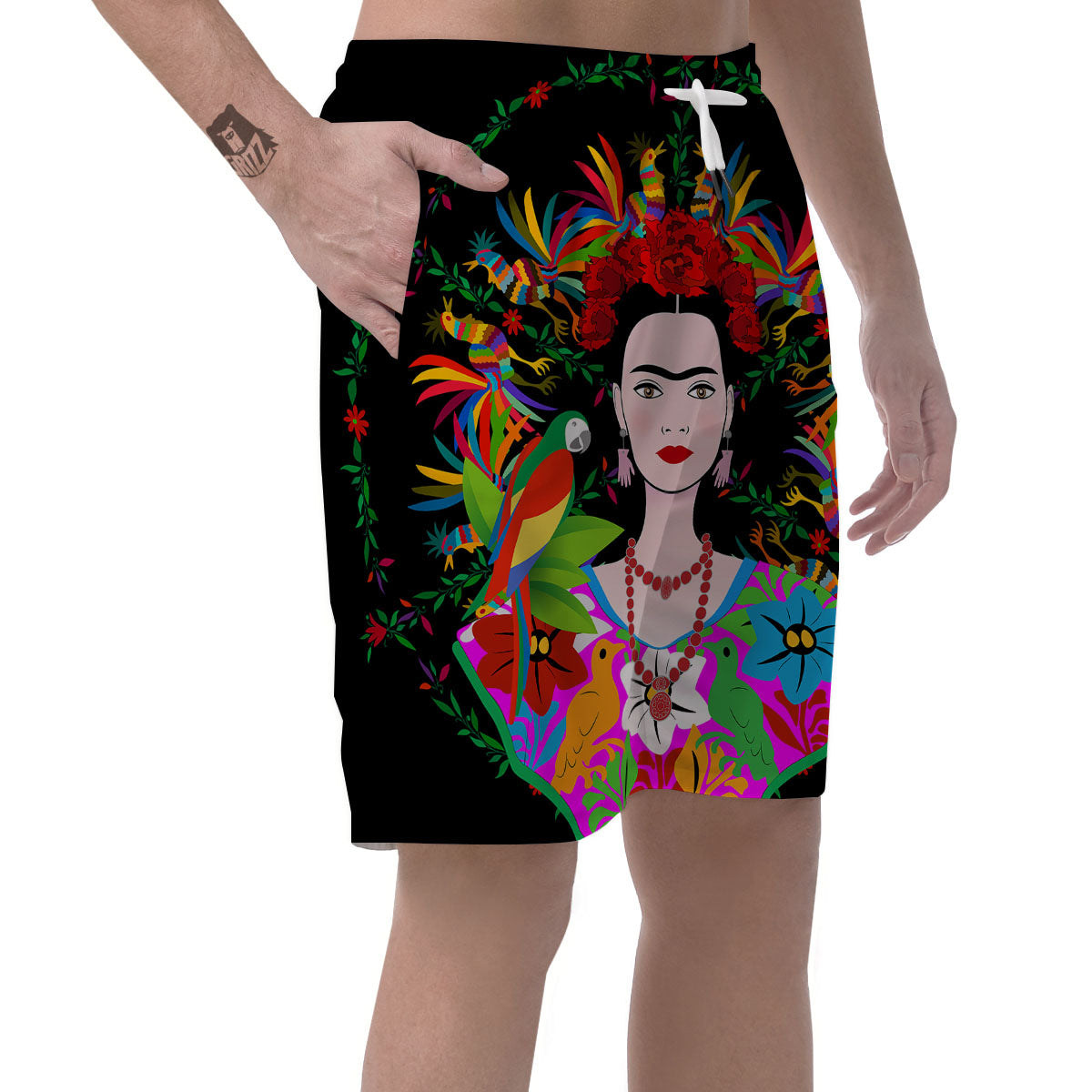 Floral And Frida Kahlo Print Men's Shorts-grizzshop