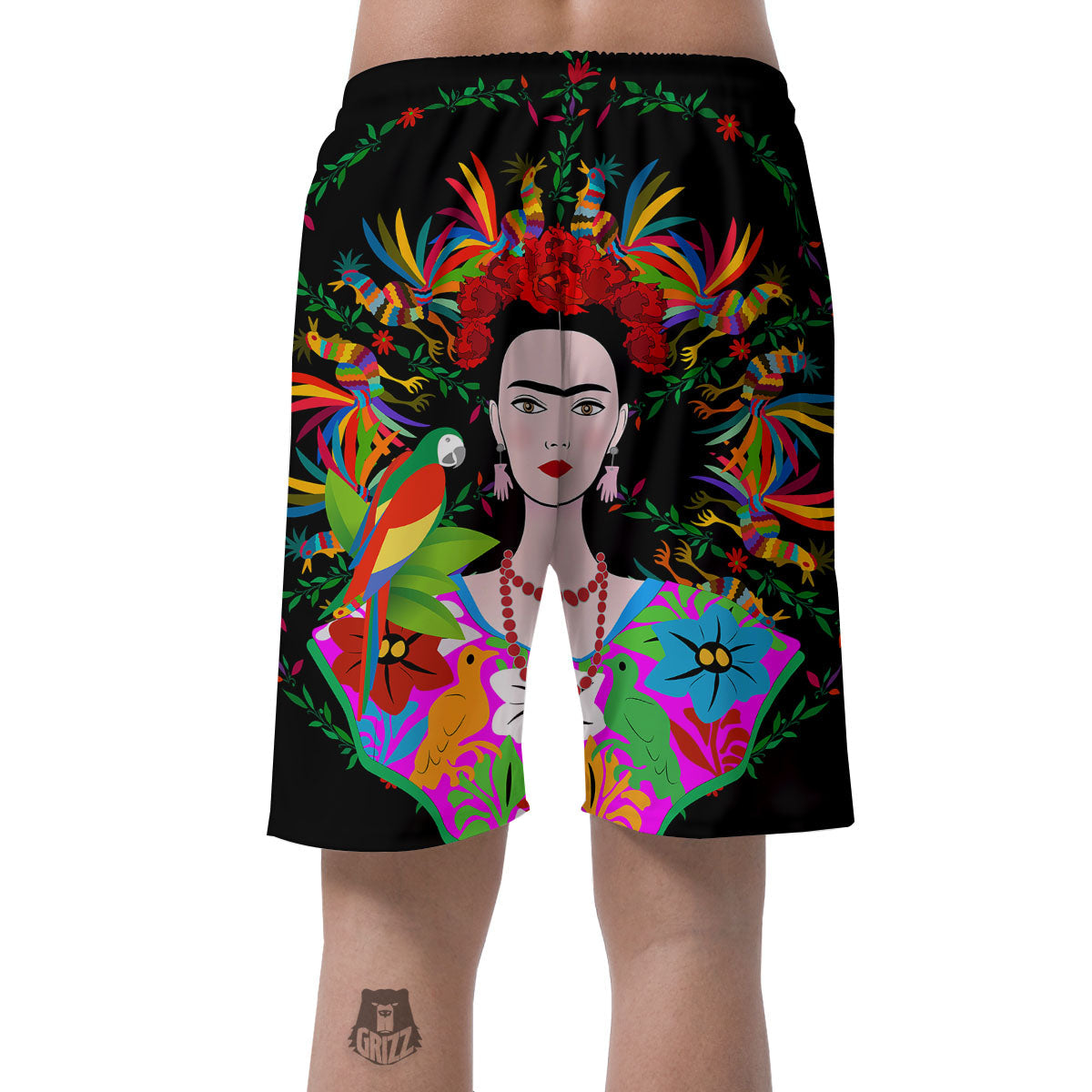 Floral And Frida Kahlo Print Men's Shorts-grizzshop