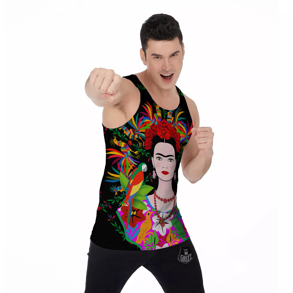 Floral And Frida Kahlo Print Men's Tank Top-grizzshop