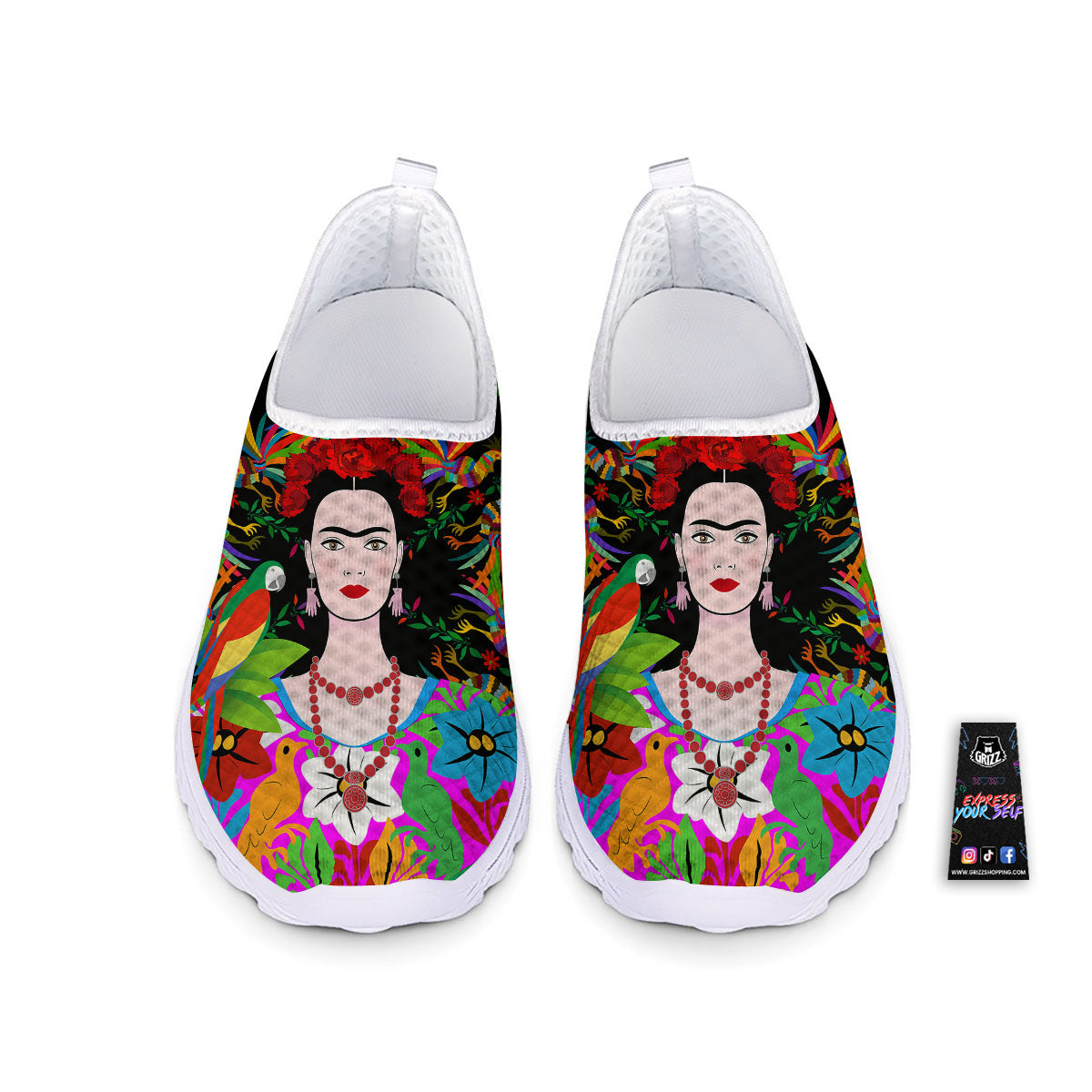 Floral And Frida Kahlo Print Nurse Shoes-grizzshop