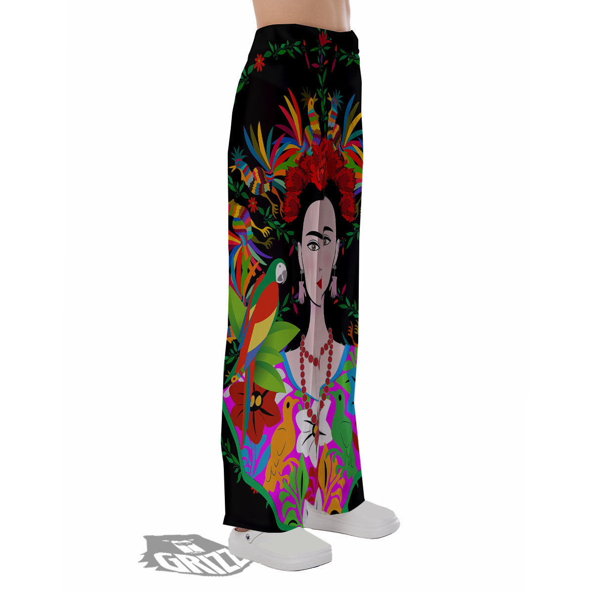 Floral And Frida Kahlo Print Pajama Pants-grizzshop