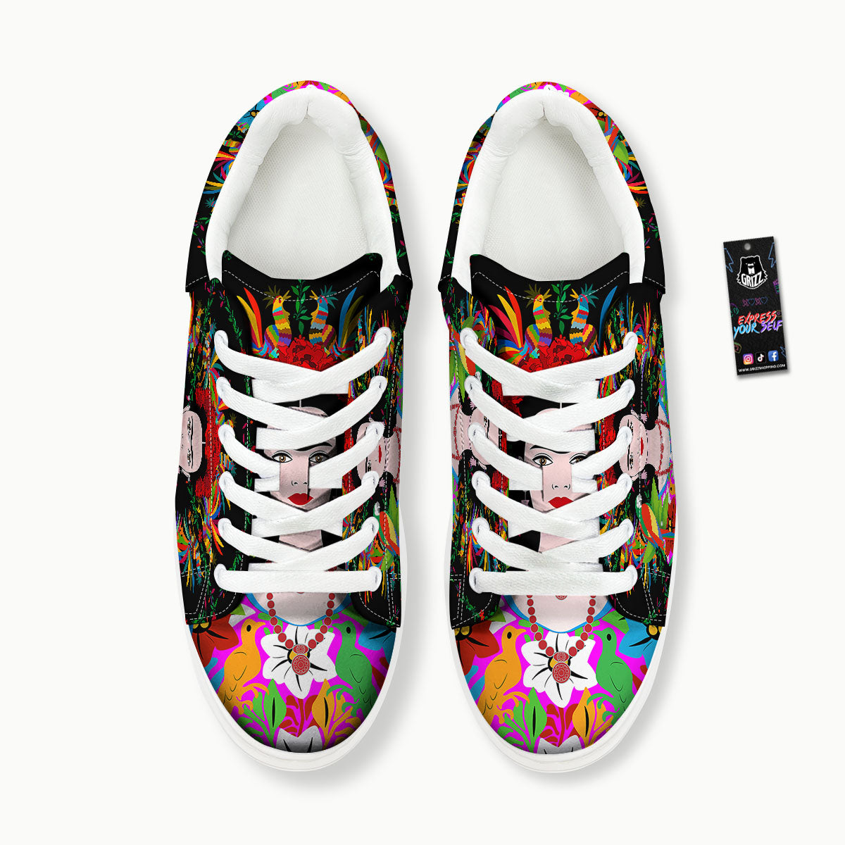 Floral And Frida Kahlo Print Platform Shoes-grizzshop