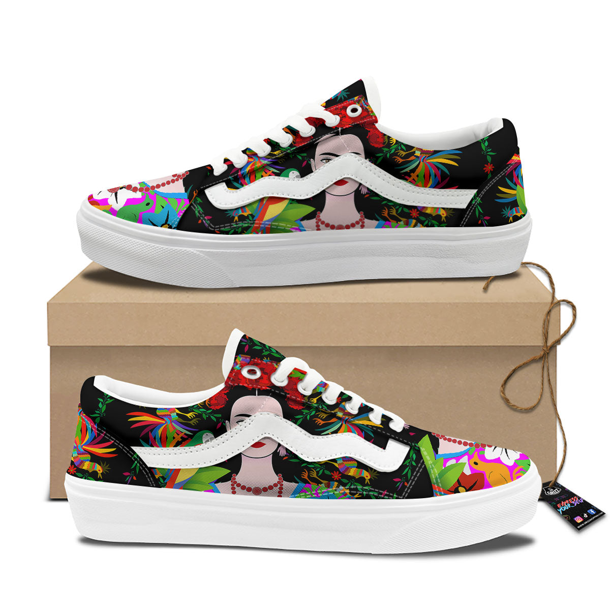 Floral And Frida Kahlo Print Skate Shoes-grizzshop