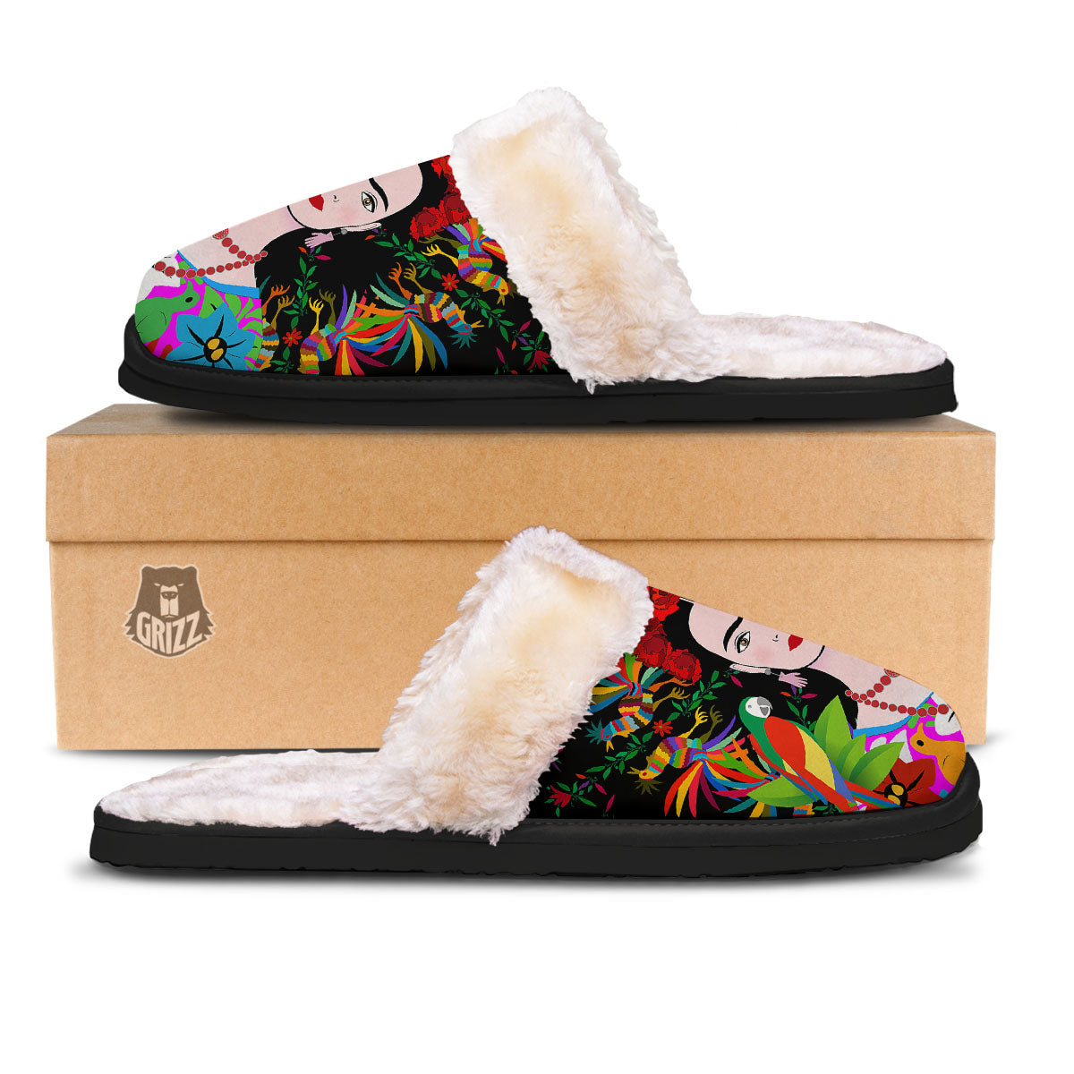 Floral And Frida Kahlo Print Slippers-grizzshop