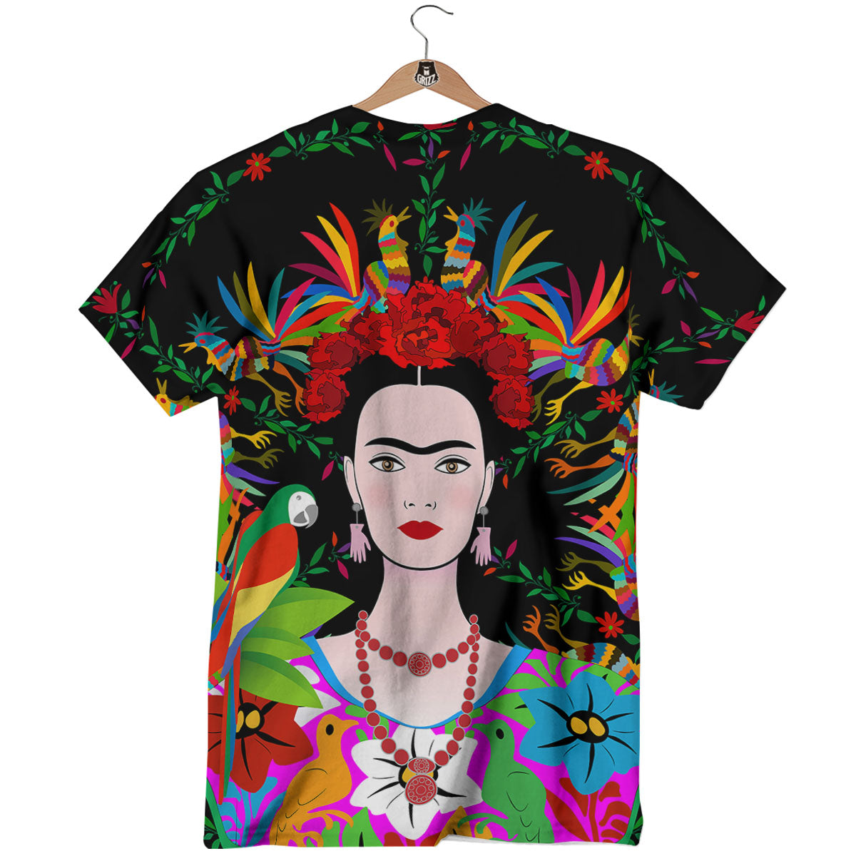Floral And Frida Kahlo Print T-Shirt-grizzshop