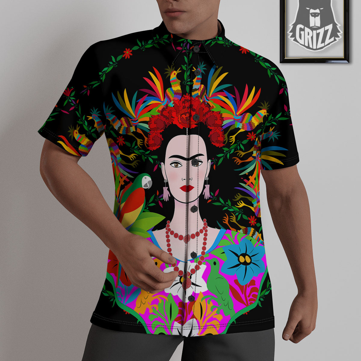 Floral And Frida Kahlo Print Untucked Shirts-grizzshop