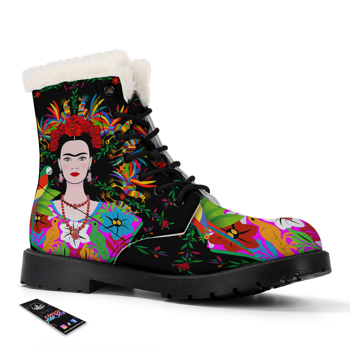 Floral And Frida Kahlo Print Winter Boots-grizzshop