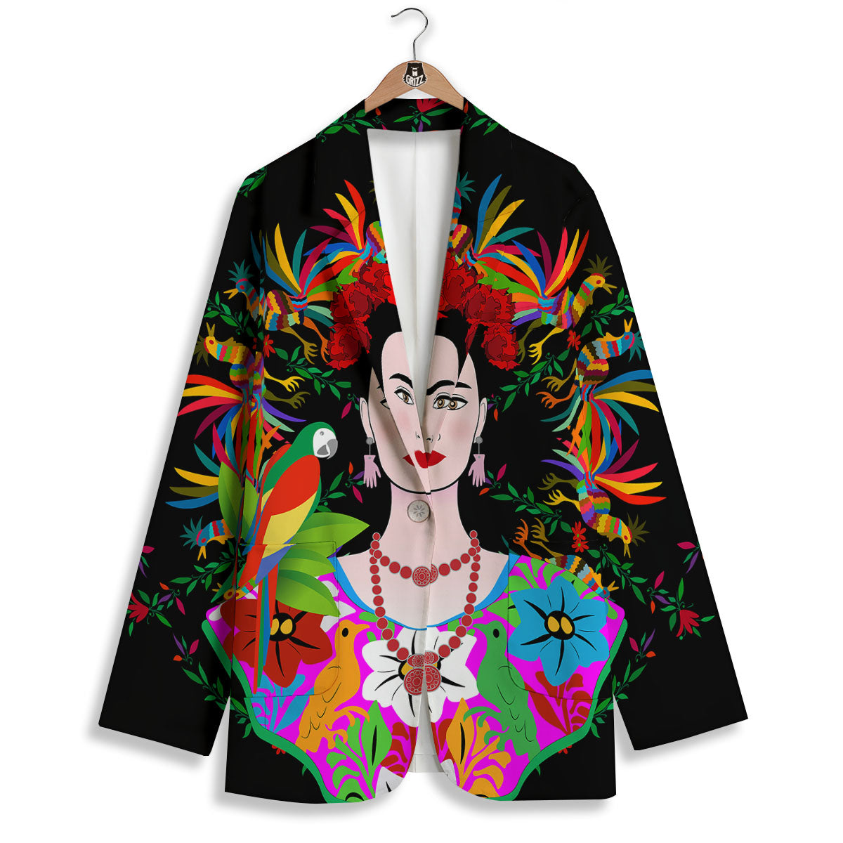 Floral And Frida Kahlo Print Women's Blazer-grizzshop