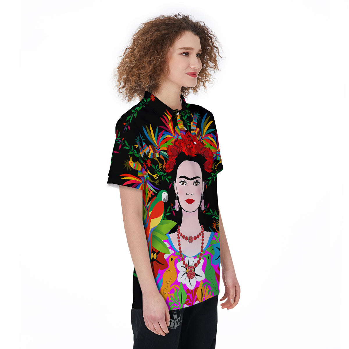 Floral And Frida Kahlo Print Women's Golf Shirts-grizzshop