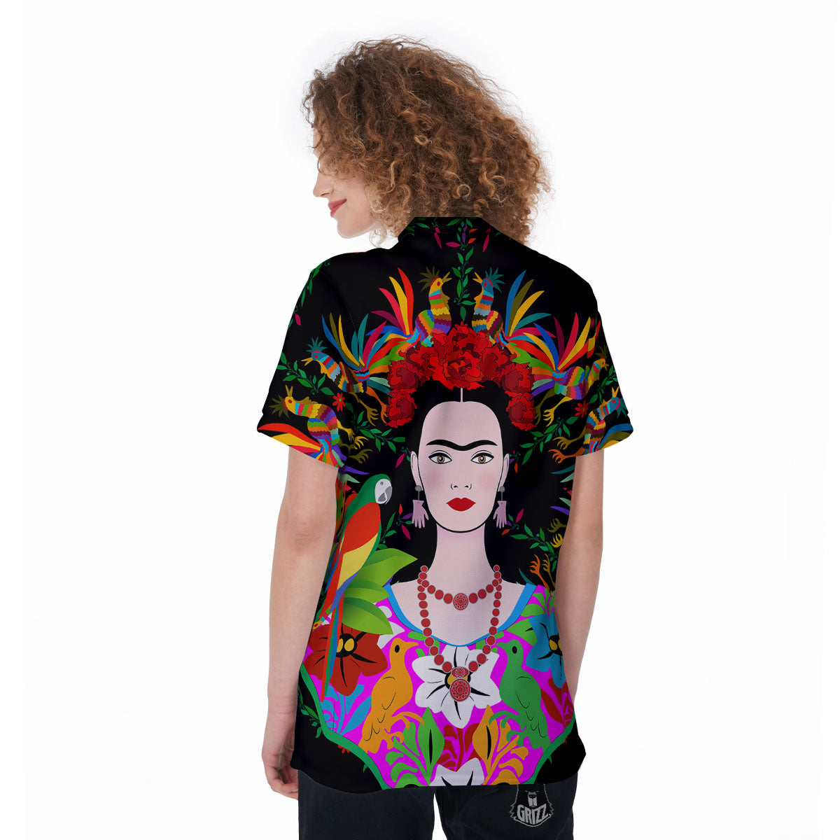 Floral And Frida Kahlo Print Women's Golf Shirts-grizzshop