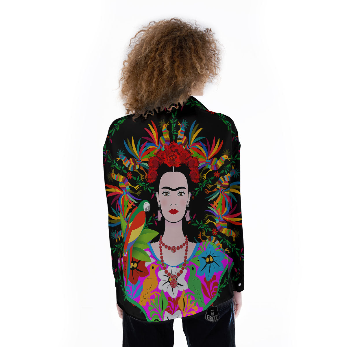 Floral And Frida Kahlo Print Women's Long Sleeve Shirts-grizzshop