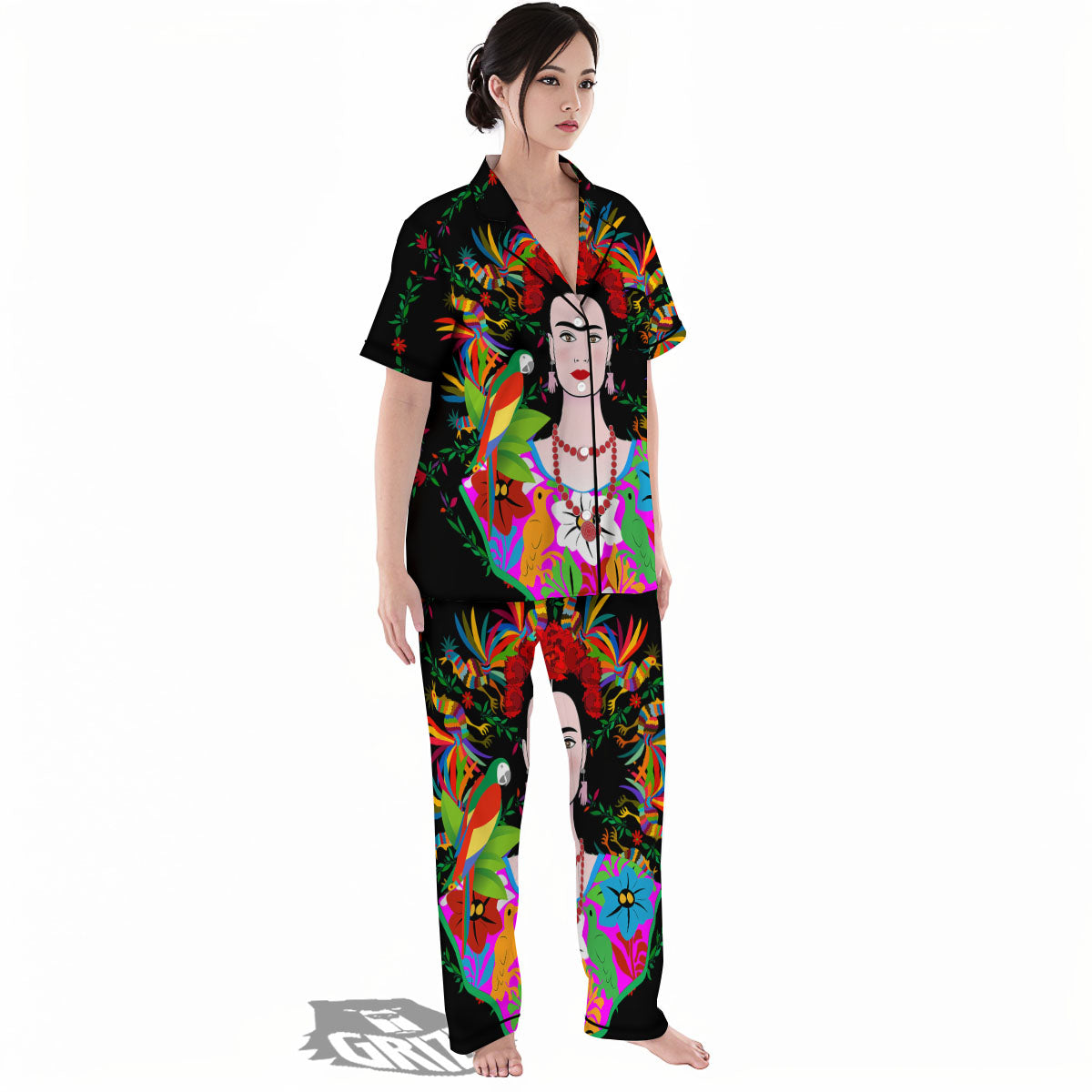 Floral And Frida Kahlo Print Women's Pajamas Set-grizzshop