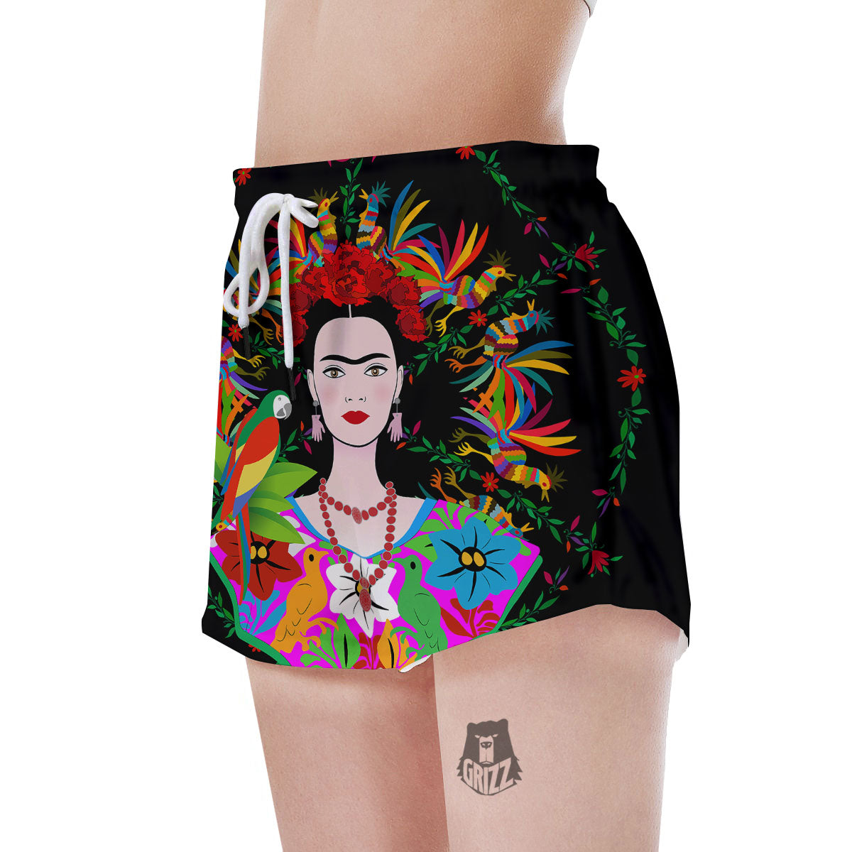 Floral And Frida Kahlo Print Women's Shorts-grizzshop