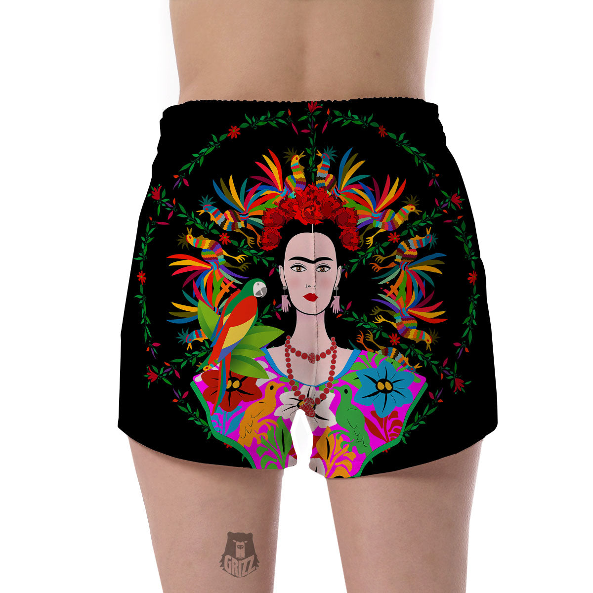 Floral And Frida Kahlo Print Women's Shorts-grizzshop