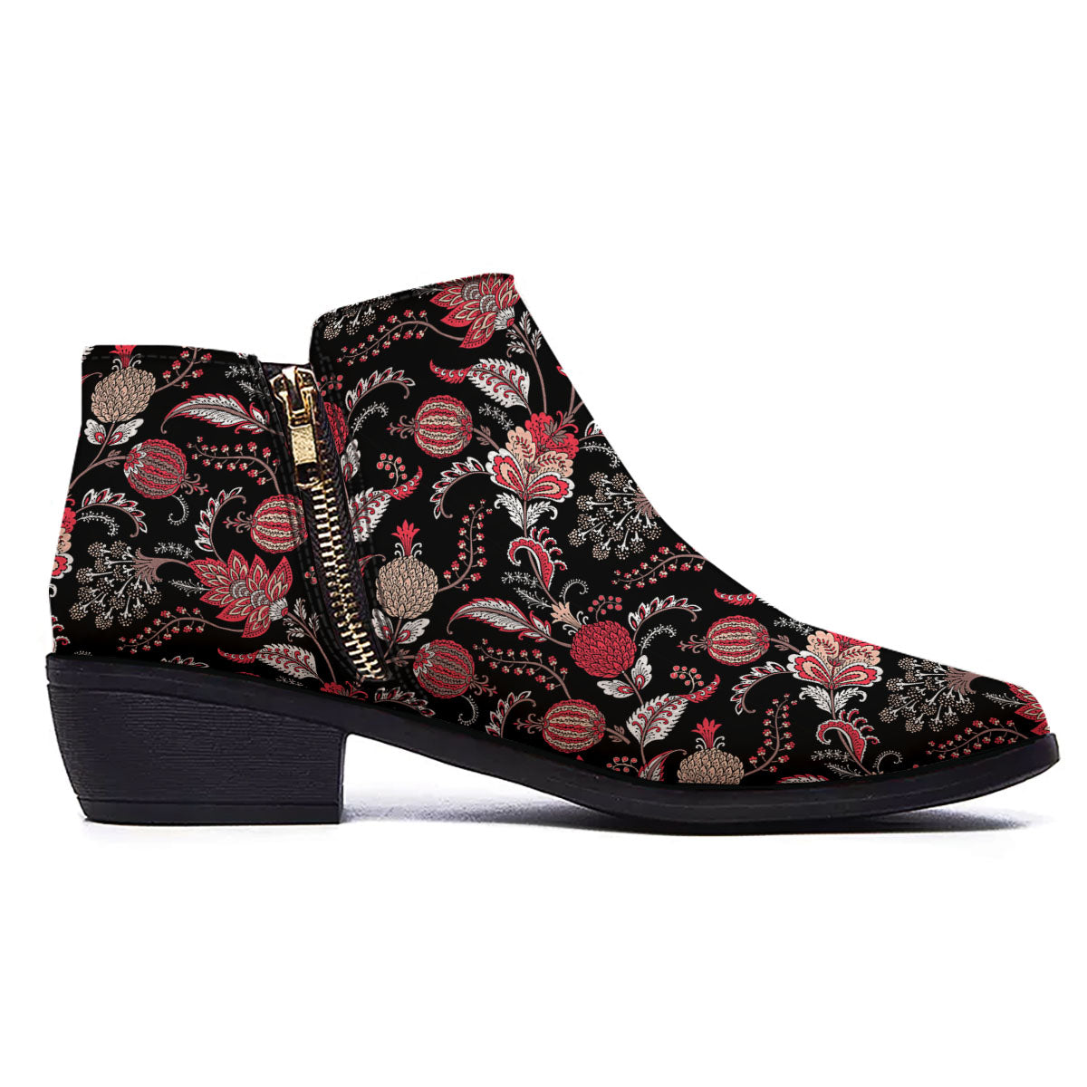 Floral And Paisley Print Pattern Ankle Boots-grizzshop