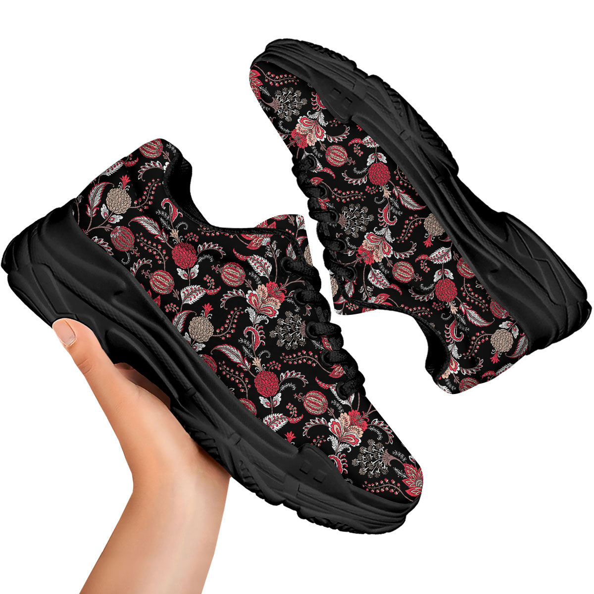 Floral And Paisley Print Pattern Black Chunky Shoes-grizzshop