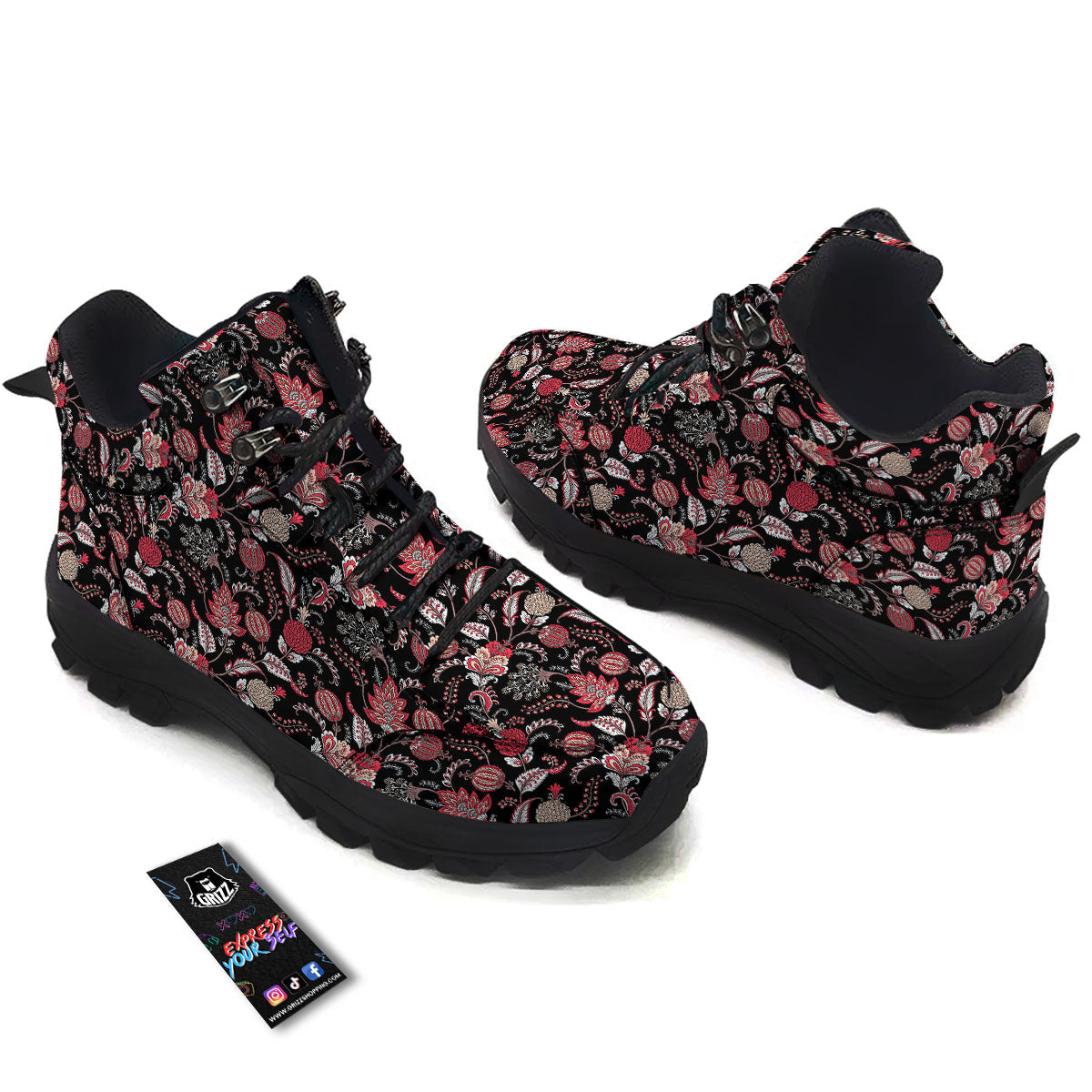 Floral And Paisley Print Pattern Hiking Shoes-grizzshop