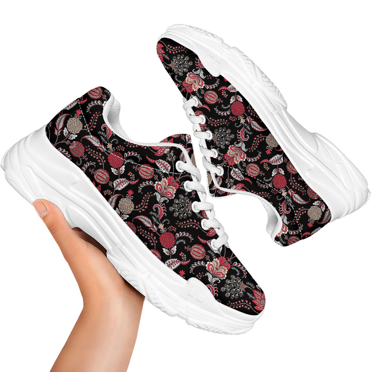 Floral And Paisley Print Pattern White Chunky Shoes-grizzshop