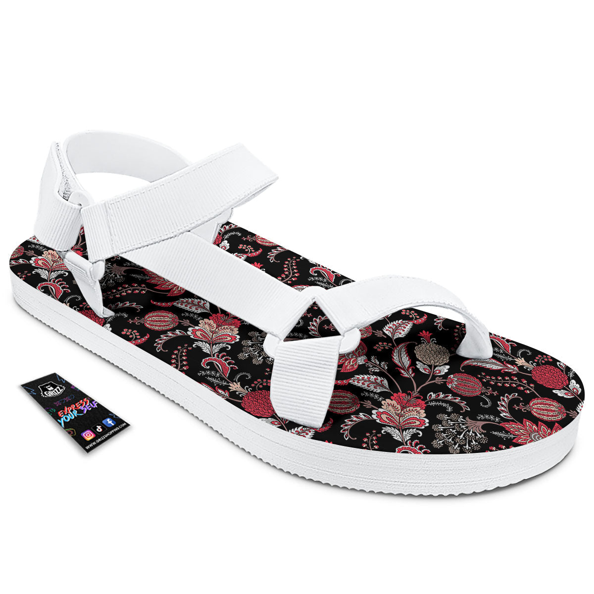 Floral And Paisley Print Pattern White Open Toe Sandals-grizzshop