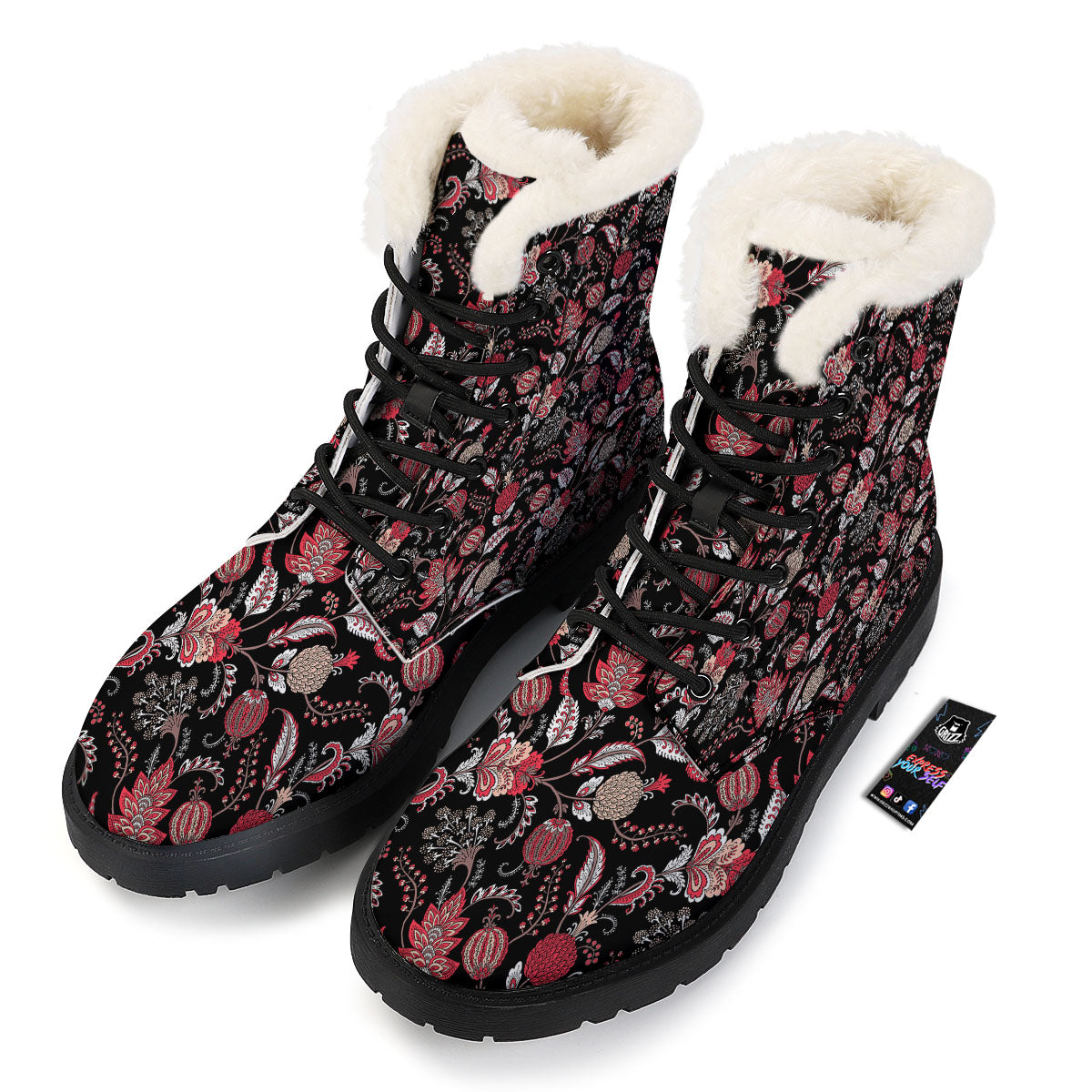 Floral And Paisley Print Pattern Winter Boots-grizzshop