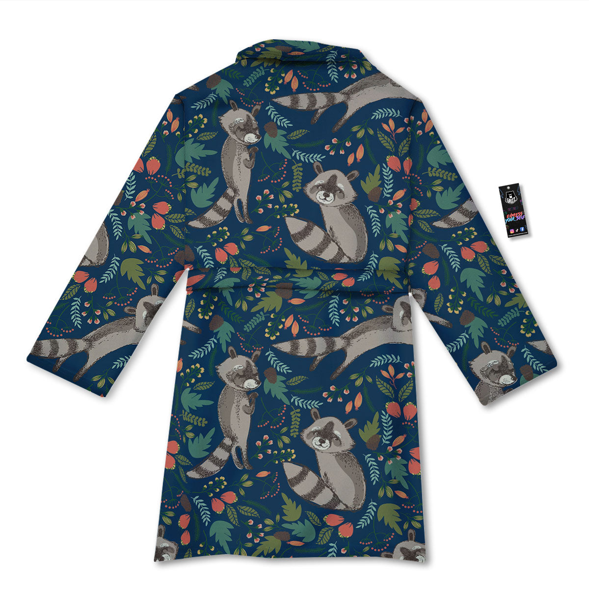 Floral And Raccoon Print Pattern Bathrobe-grizzshop