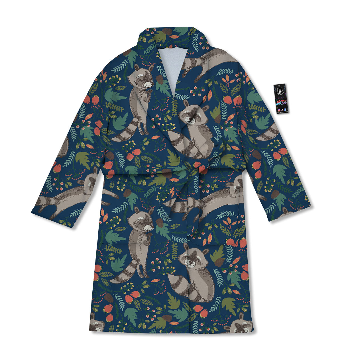 Floral And Raccoon Print Pattern Bathrobe-grizzshop