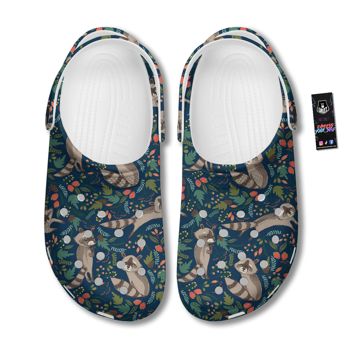 Floral And Raccoon Print Pattern Clog-grizzshop