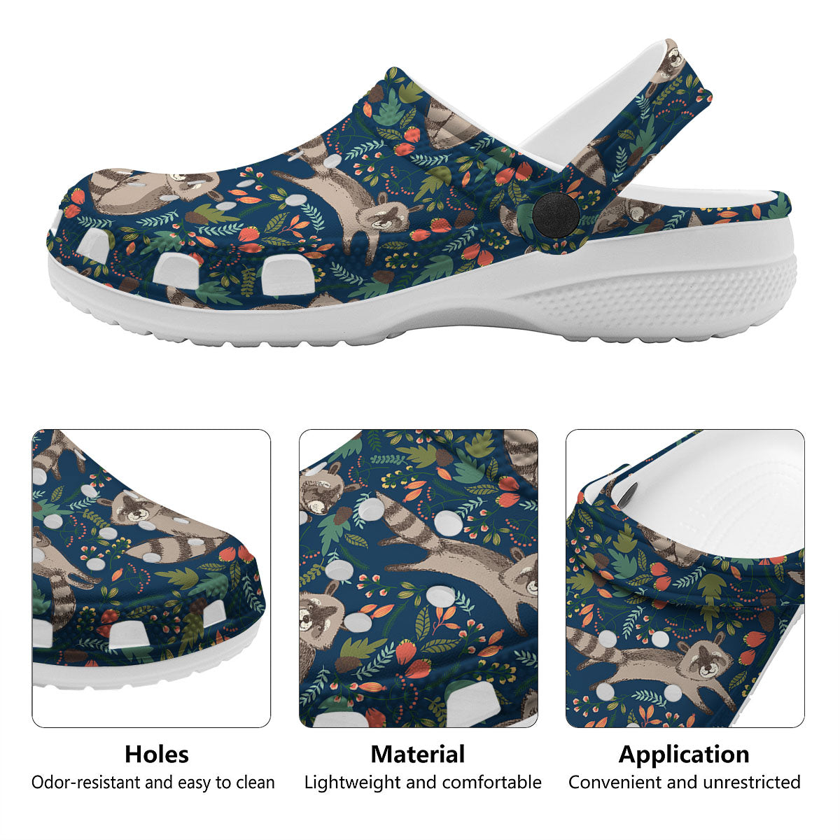 Floral And Raccoon Print Pattern Clog-grizzshop