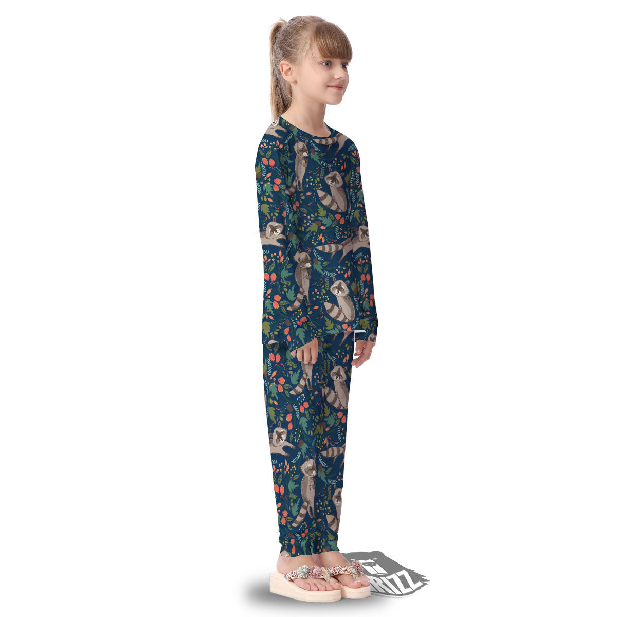 Floral And Raccoon Print Pattern Kid's Pajamas-grizzshop