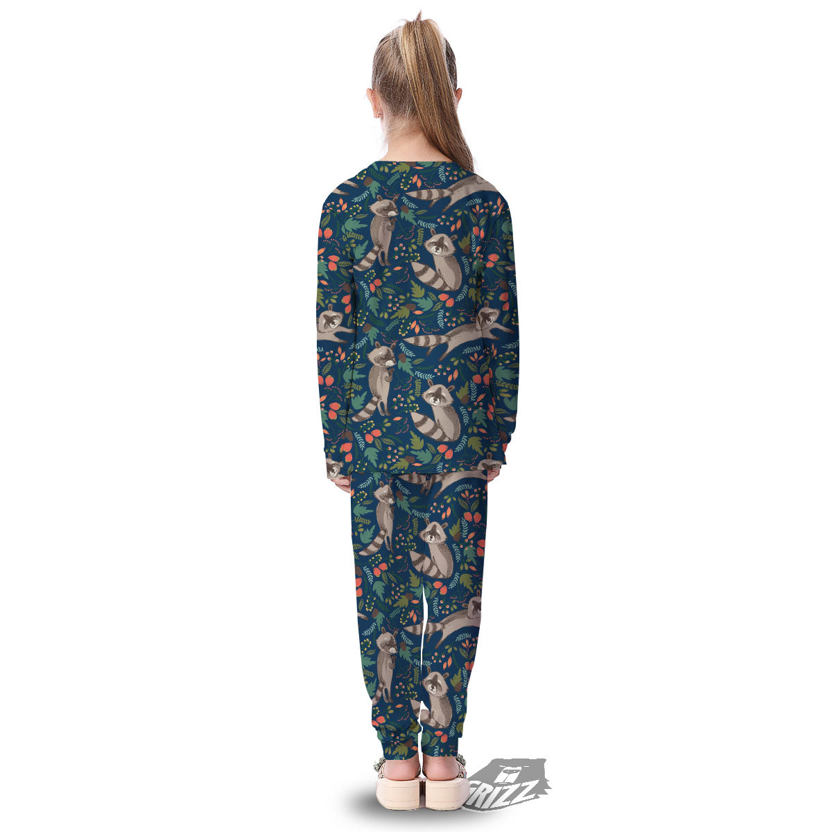 Floral And Raccoon Print Pattern Kid's Pajamas-grizzshop