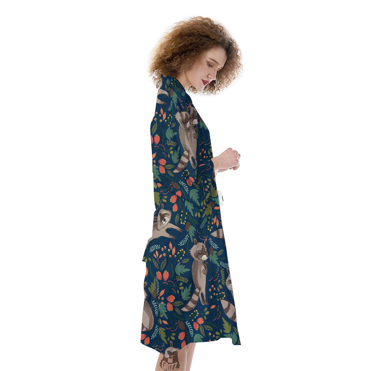 Floral And Raccoon Print Pattern Kimono-grizzshop