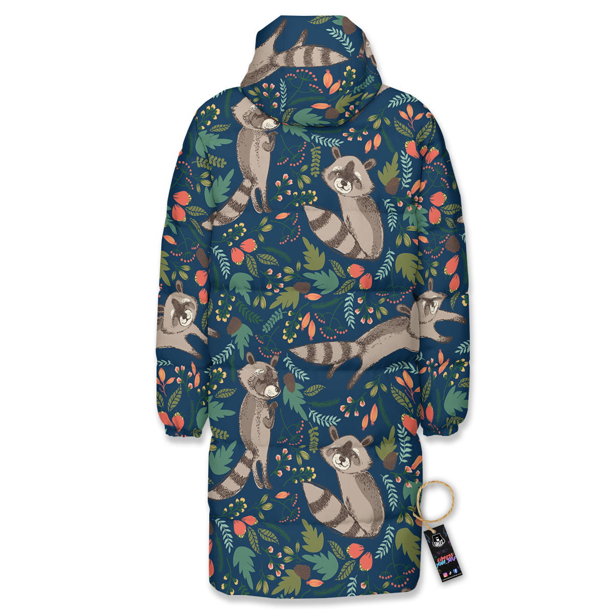 Floral And Raccoon Print Pattern Long Down Jacket-grizzshop