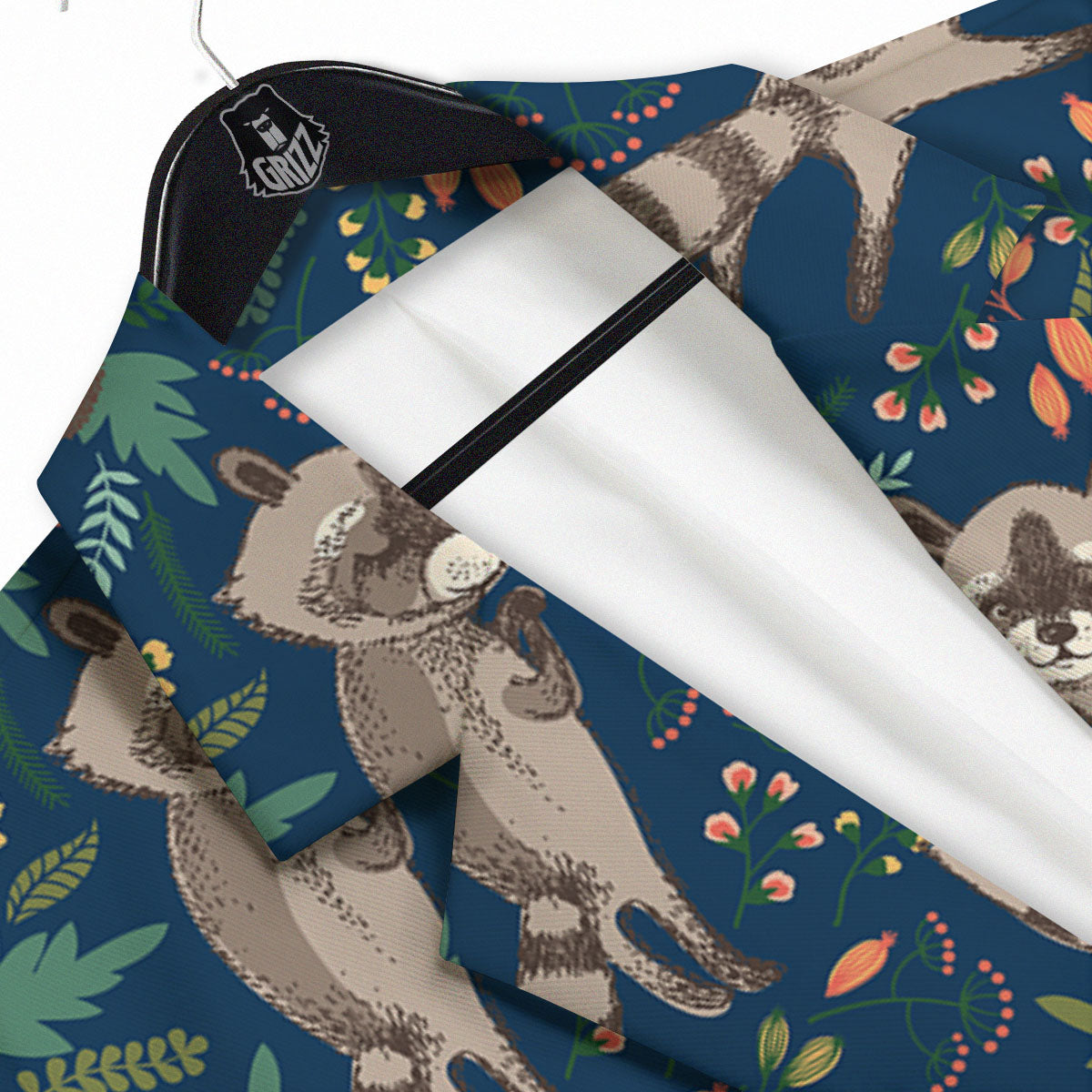 Floral And Raccoon Print Pattern Men's Sport Coat-grizzshop
