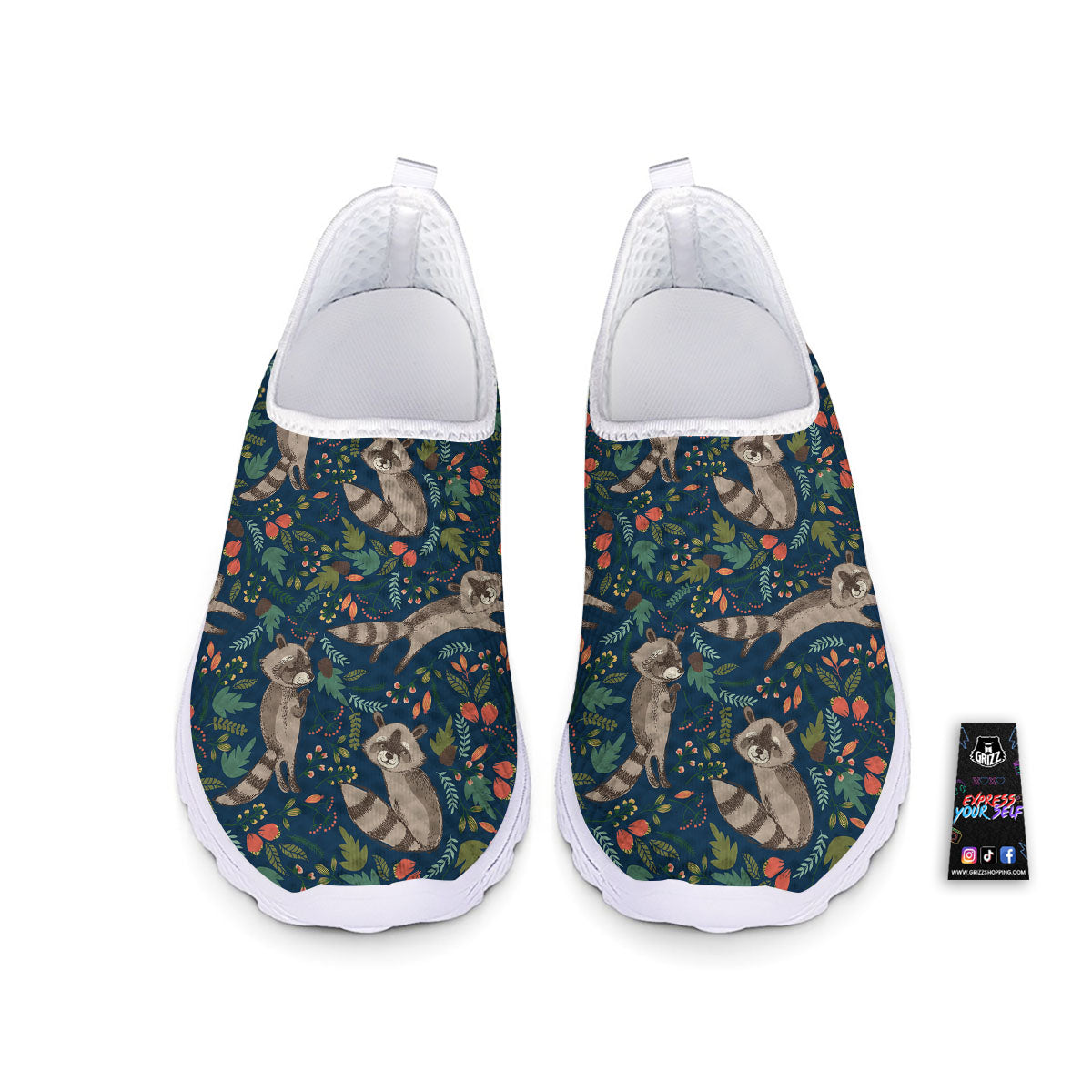 Floral And Raccoon Print Pattern Nurse Shoes-grizzshop