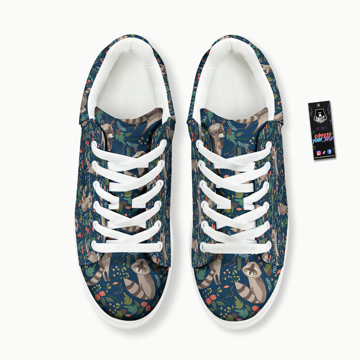 Floral And Raccoon Print Pattern Platform Shoes-grizzshop