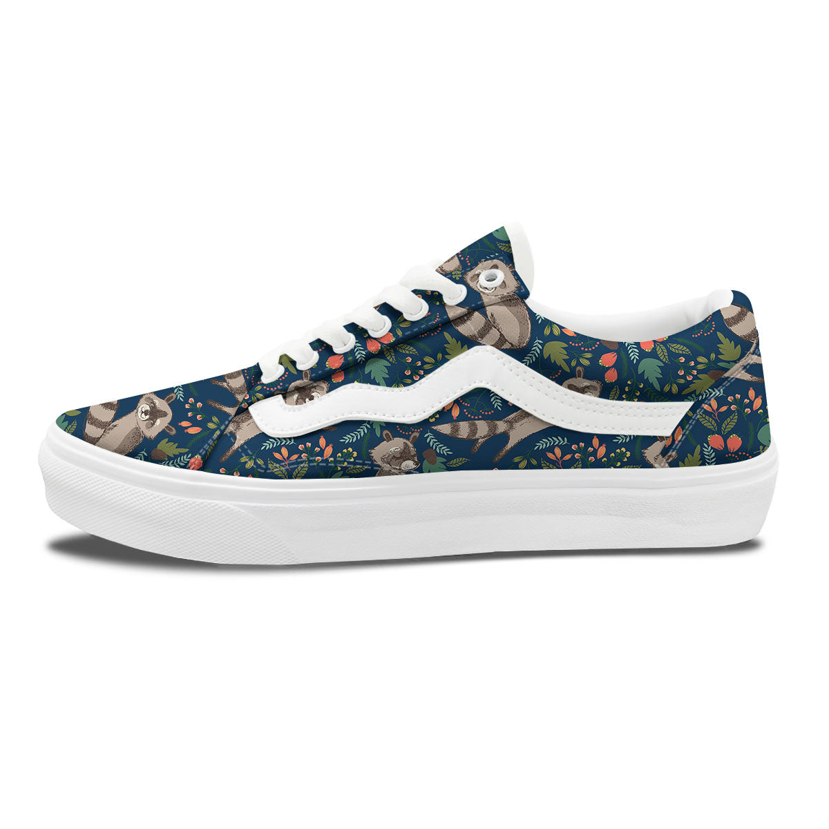 Floral And Raccoon Print Pattern Skate Shoes-grizzshop