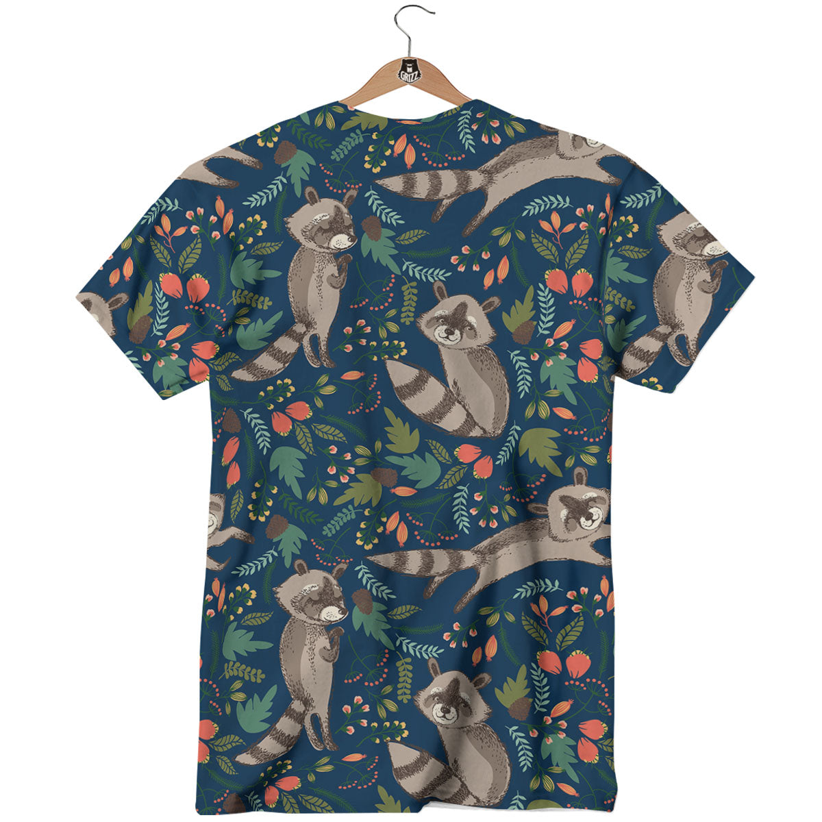 Floral And Raccoon Print Pattern T-Shirt-grizzshop