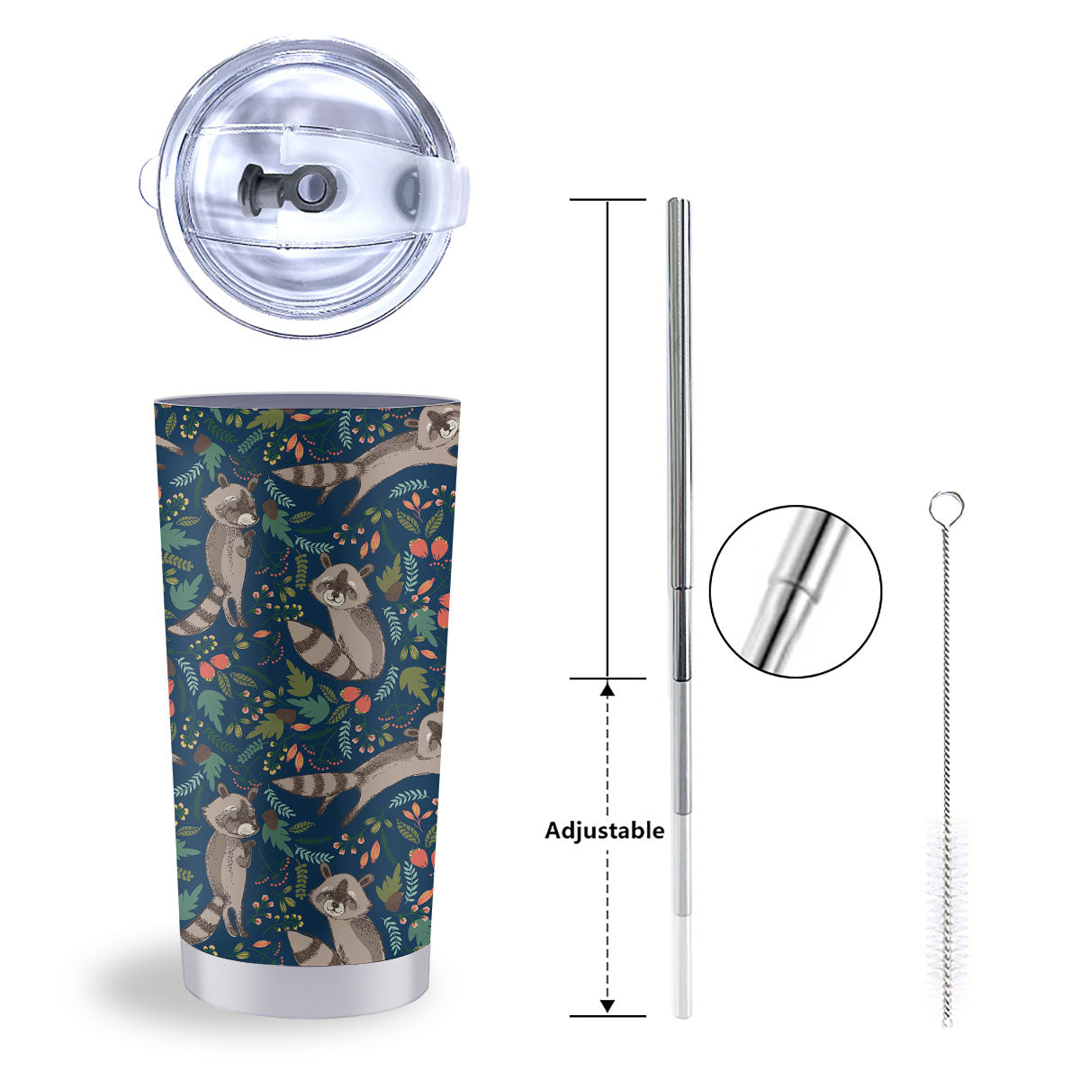 Floral And Raccoon Print Pattern Tumbler-grizzshop
