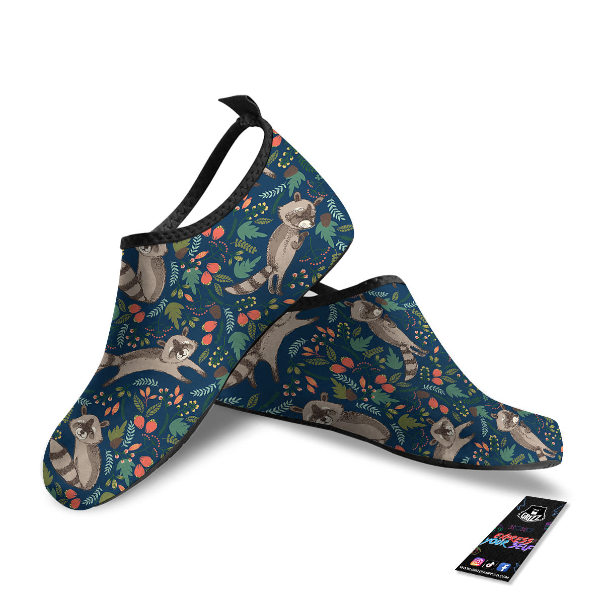 Floral And Raccoon Print Pattern Water Shoes-grizzshop