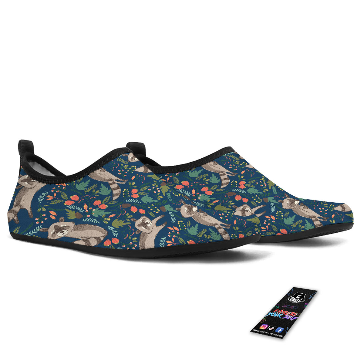 Floral And Raccoon Print Pattern Water Shoes-grizzshop