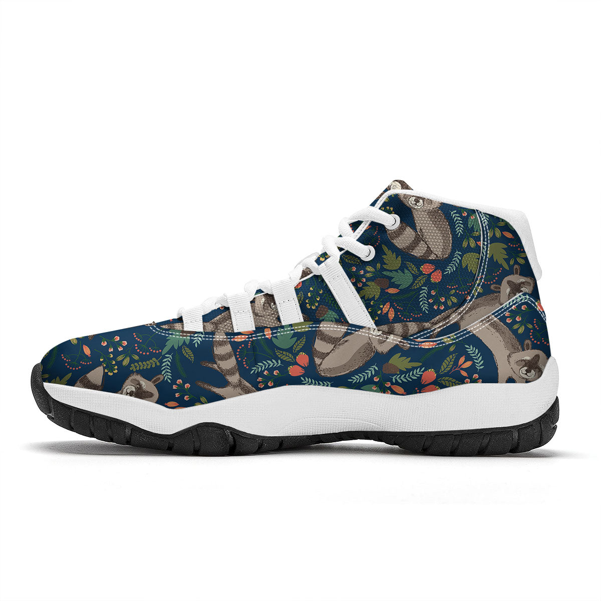 Floral And Raccoon Print Pattern White Bball Shoes-grizzshop