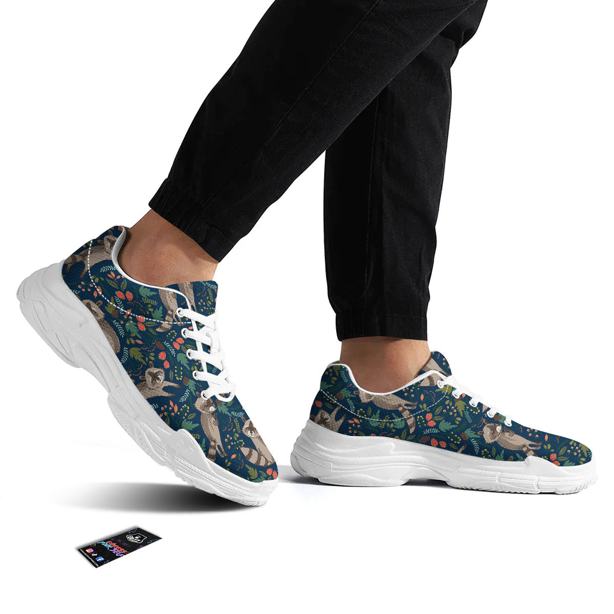 Floral And Raccoon Print Pattern White Chunky Shoes-grizzshop