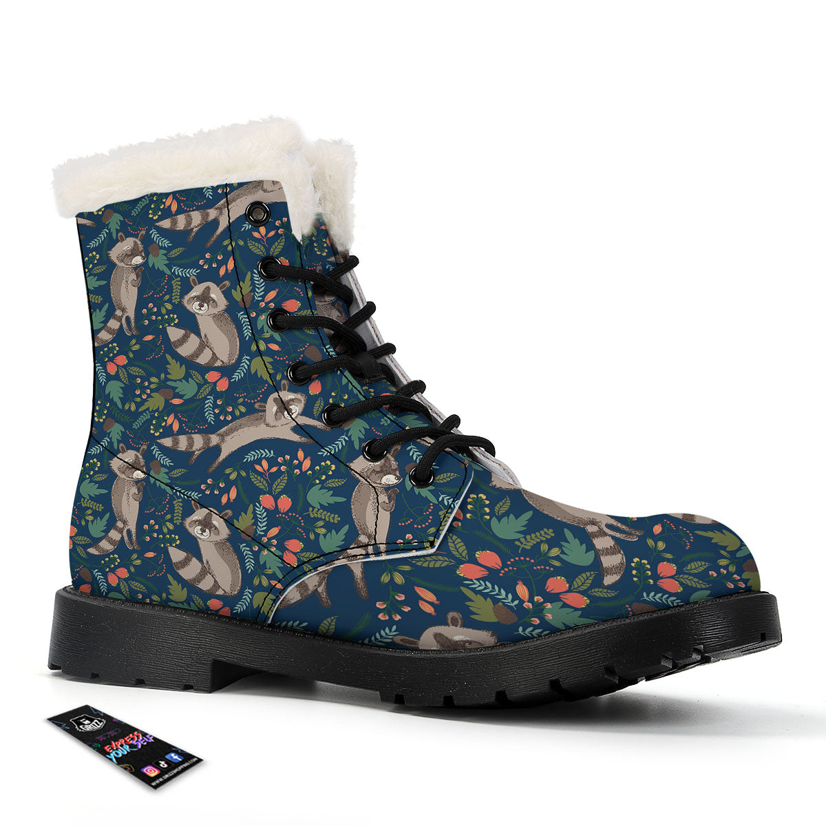 Floral And Raccoon Print Pattern Winter Boots-grizzshop