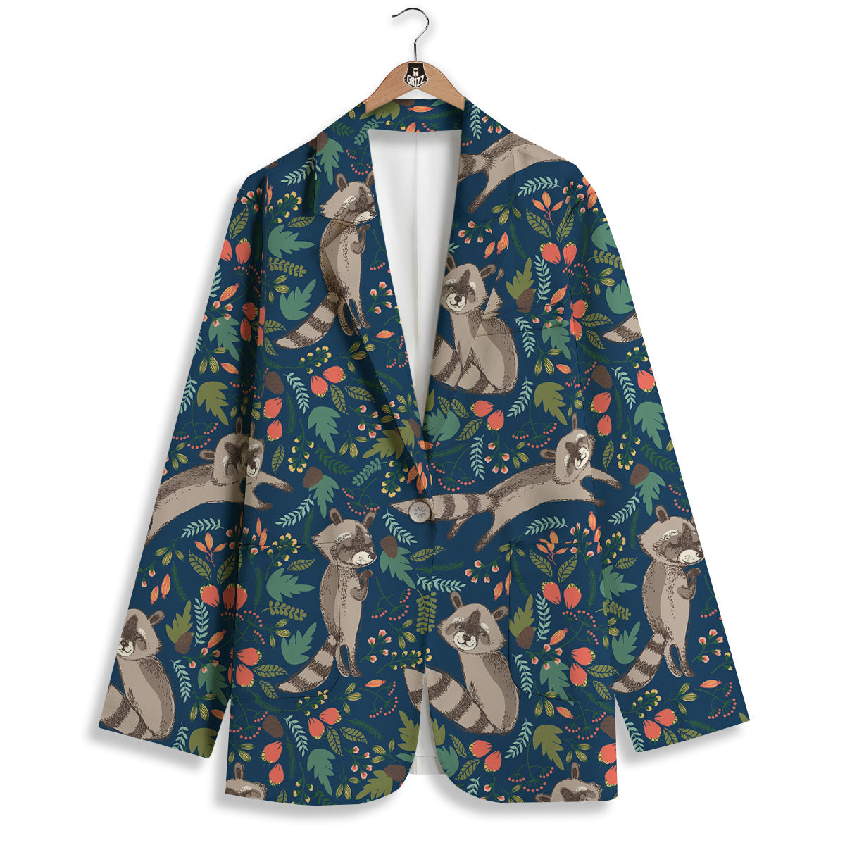 Floral And Raccoon Print Pattern Women's Blazer-grizzshop