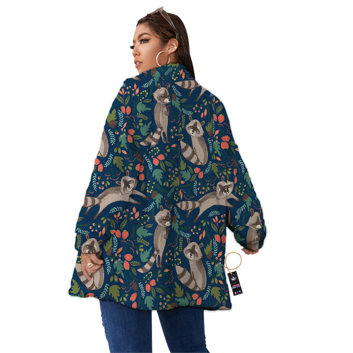 Floral And Raccoon Print Pattern Women's Sherpa Jacket-grizzshop