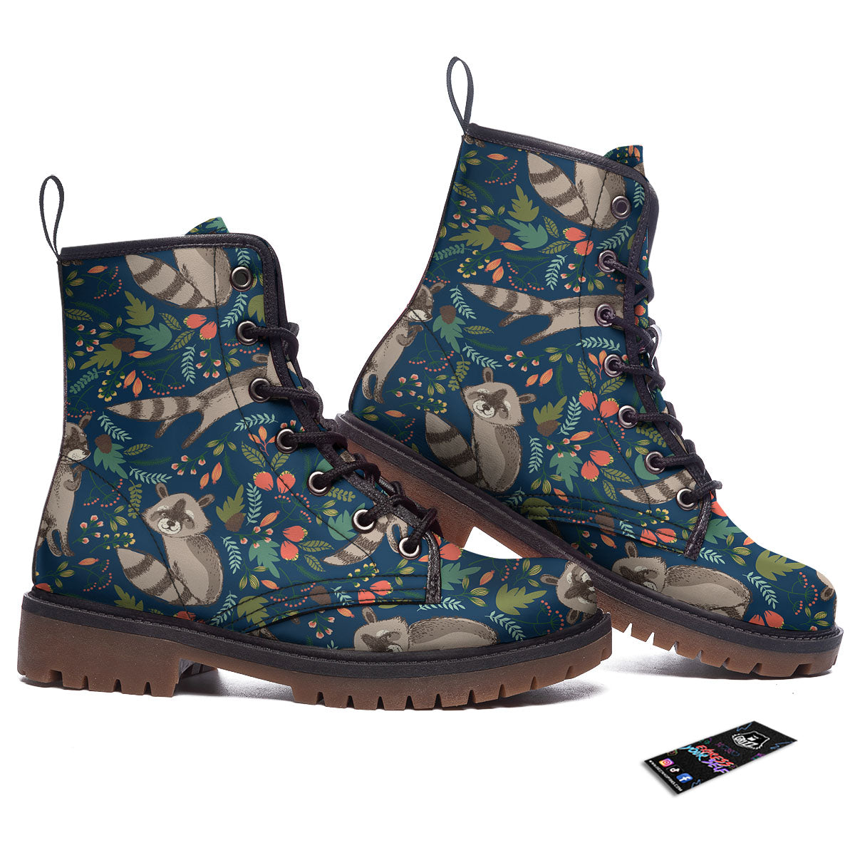 Floral And Raccoon Print Pattern Work Boots-grizzshop