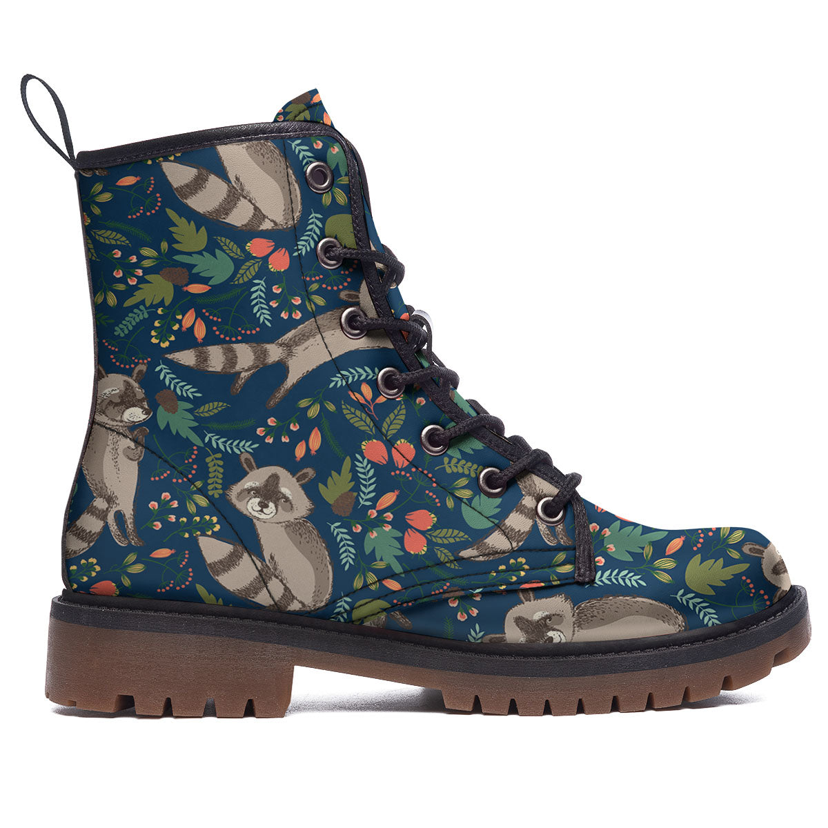 Floral And Raccoon Print Pattern Work Boots-grizzshop
