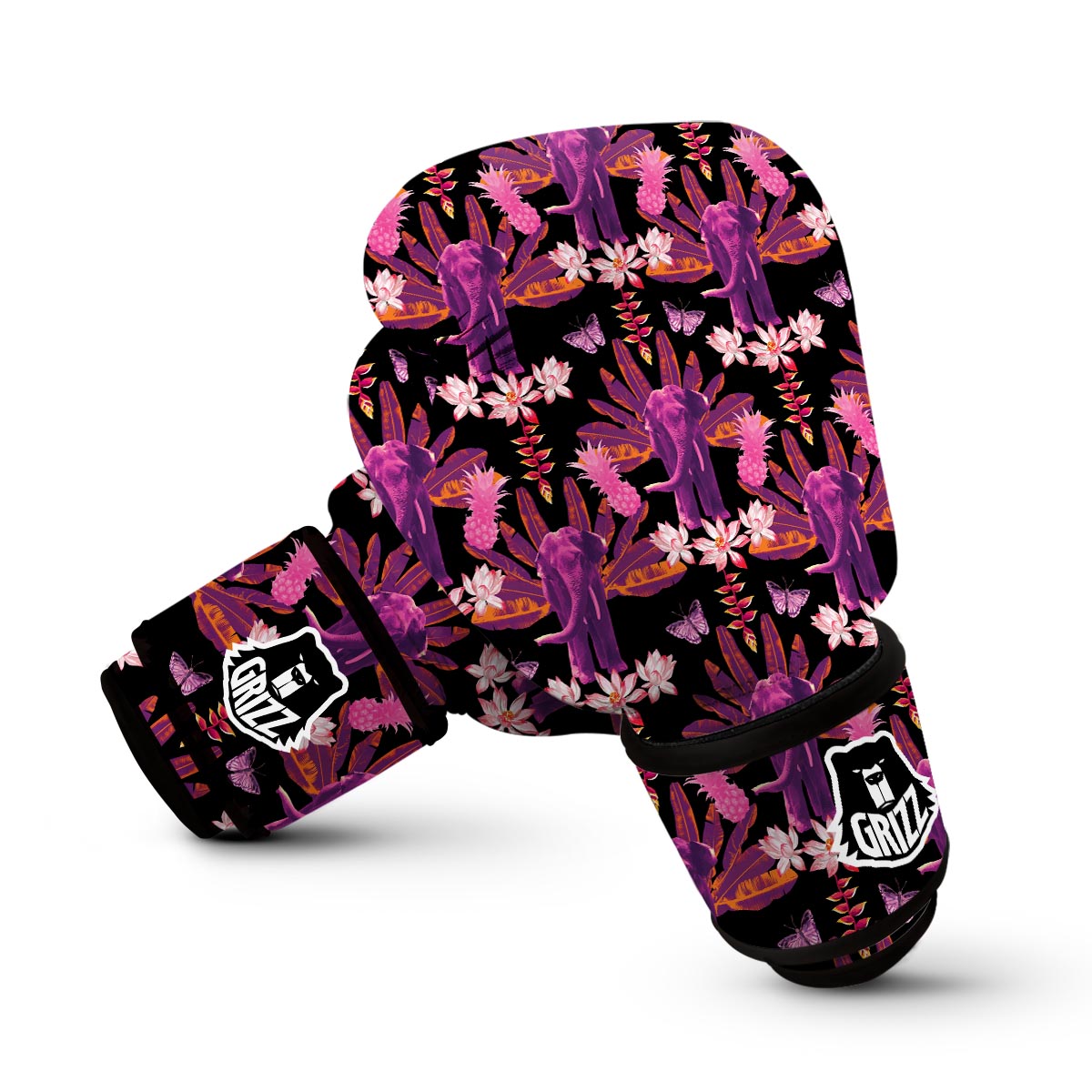 Floral Banana Leaves Elephant Print Boxing Gloves-grizzshop