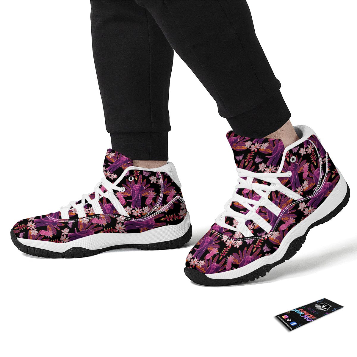 Floral Banana Leaves Elephant Print White Bball Shoes-grizzshop