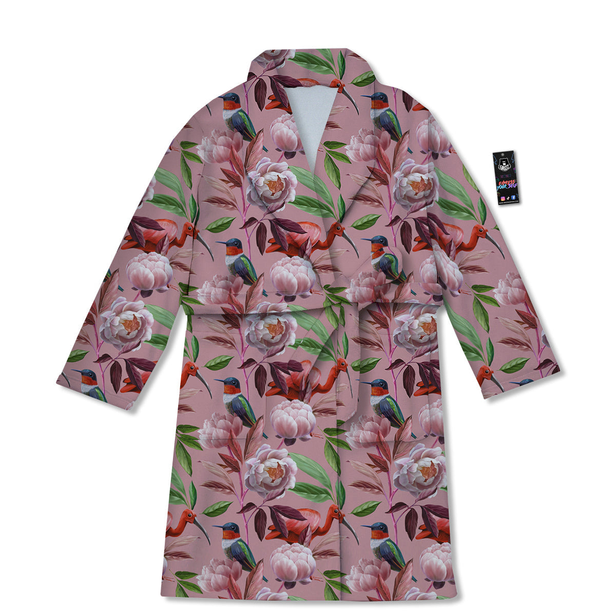 Floral Bird Pink Print Pattern Bathrobe-grizzshop